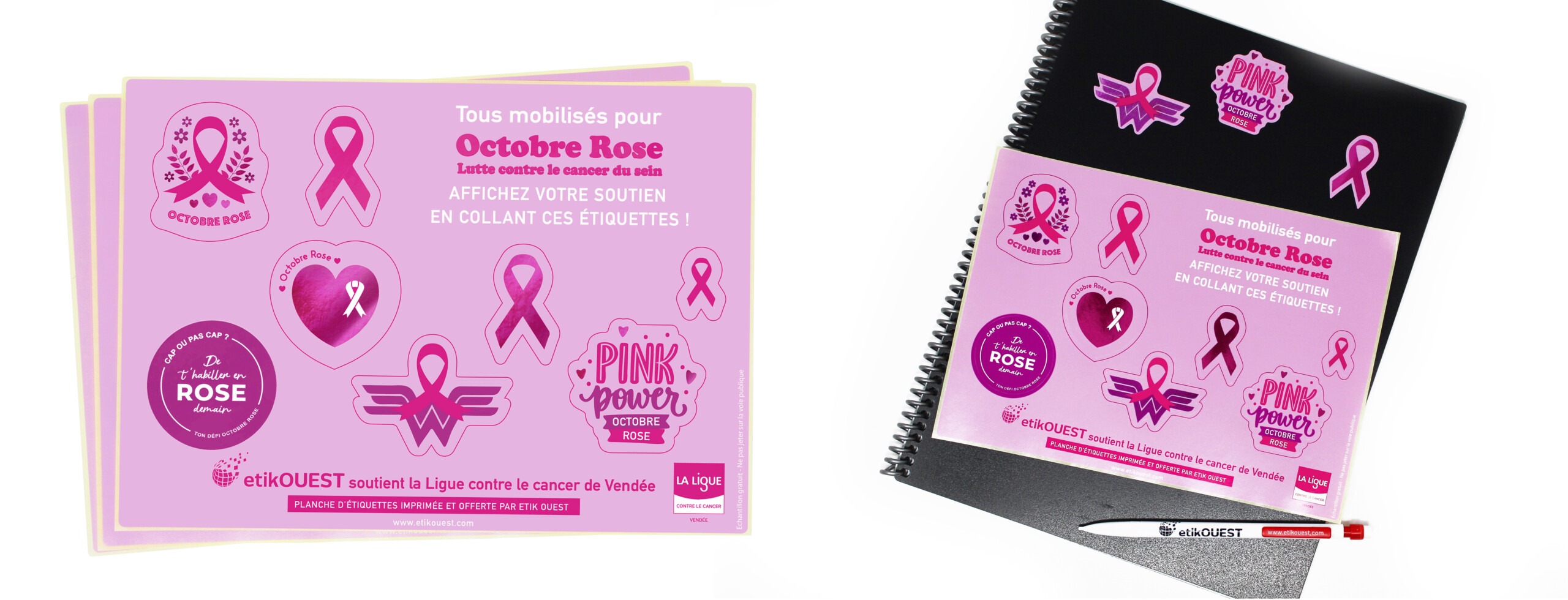 planches etiquettes imprimées octobre rose, Etik Ouest medical